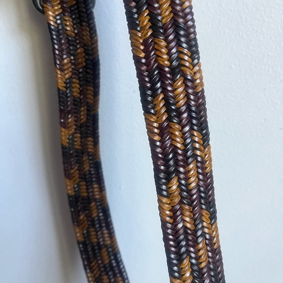 Men’s Designer Belt Marked Made In Italy Solid Brass Buckle Size 35 Browns Black - Picture 7 of 10